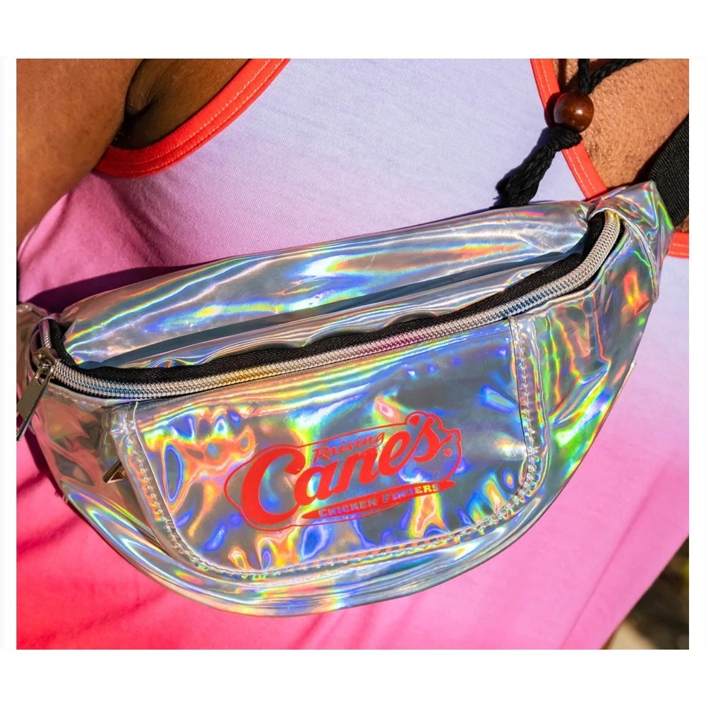 Raising Cane's Chicken Fingers Silver Holographic Iridescent Fanny Pack Bag
